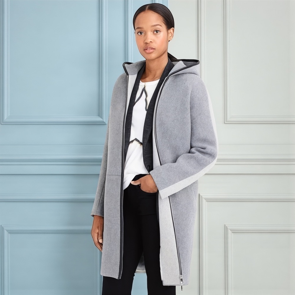 J.CREW Women's Italian Wool Stadium Cloth Cocoon Coat In Grey/Black Size 4